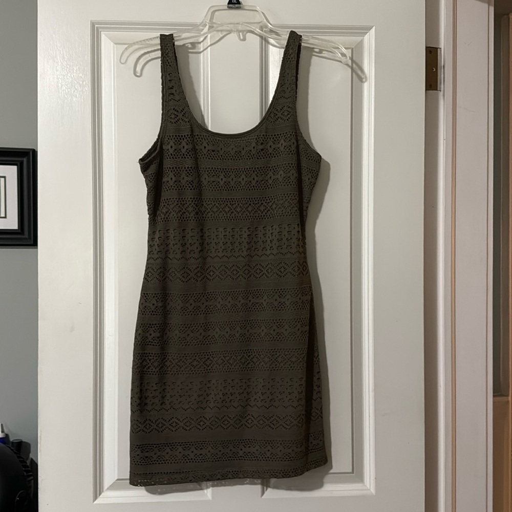 Garage olive green stretch Crochet Mini Dress women’s Med